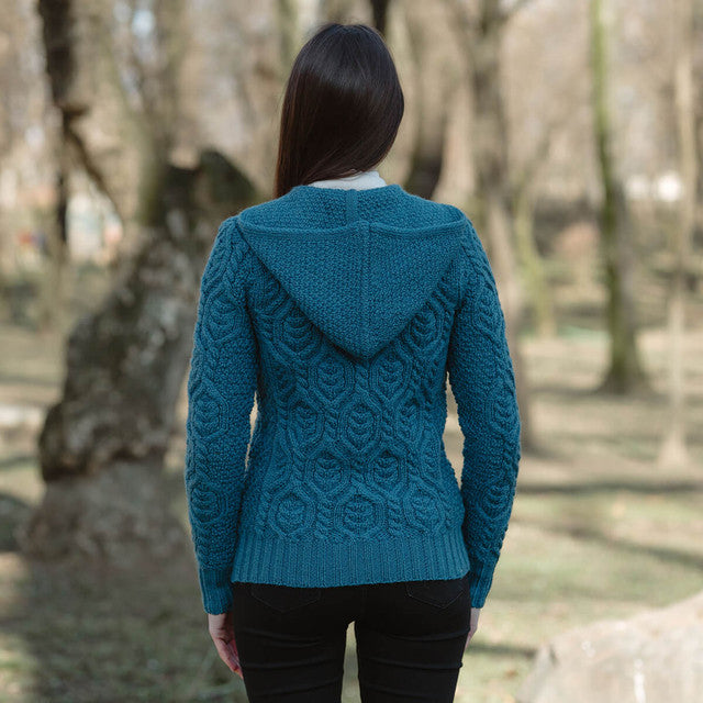 Aran double zipper hooded cardigan