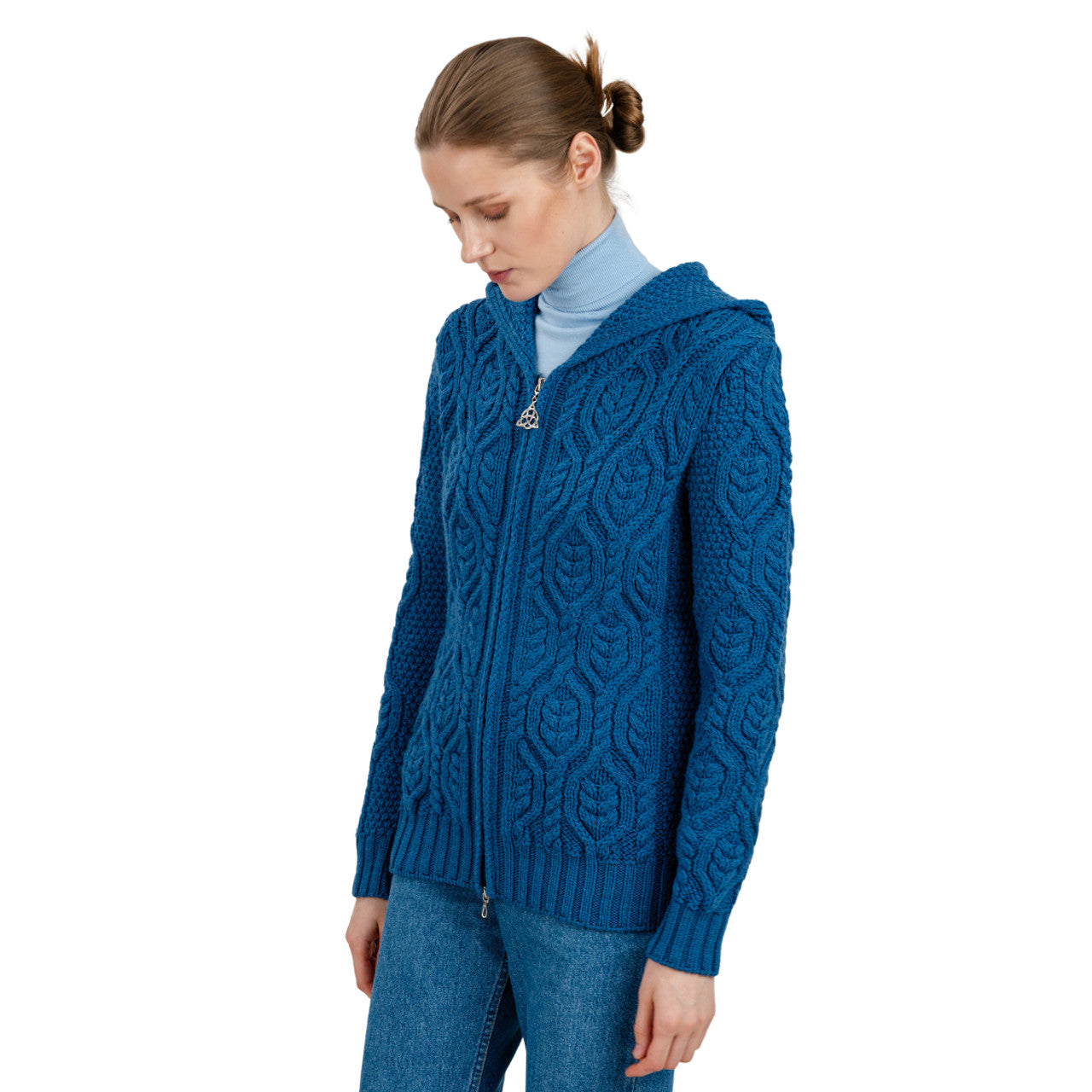 Aran double zipper hooded cardigan