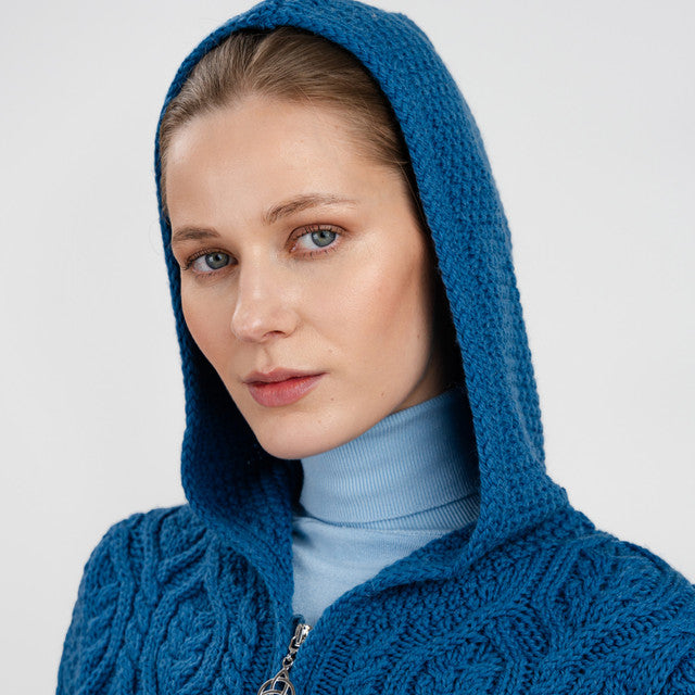 Aran double zipper hooded cardigan