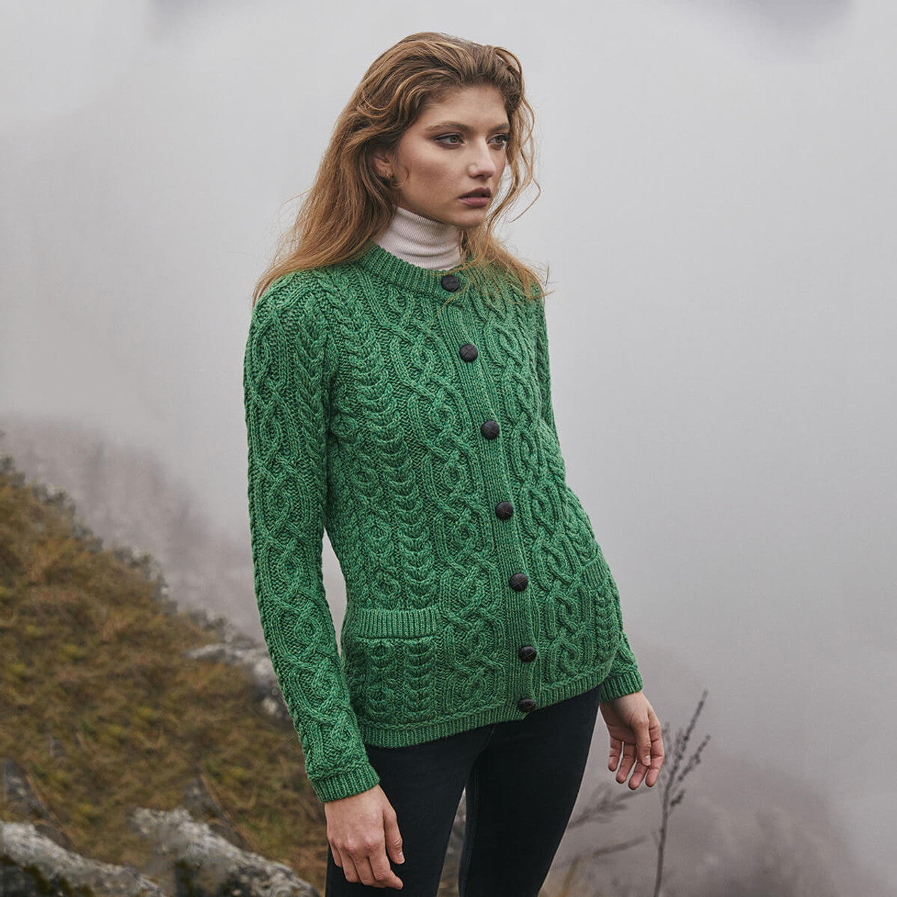 Ladies Aran Button Cardigan