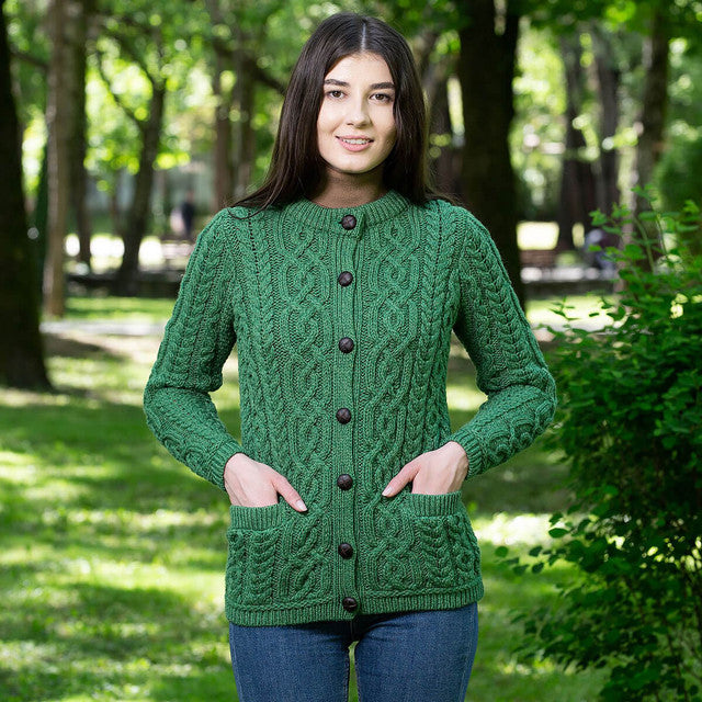 Ladies Aran Button Cardigan