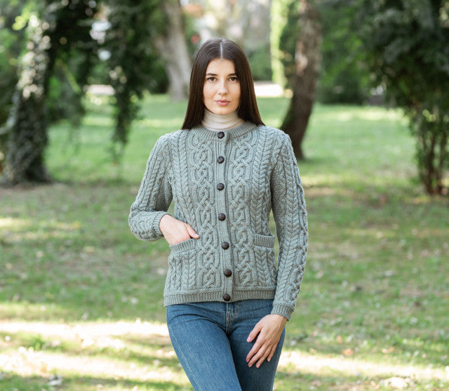 Ladies Aran Button Cardigan
