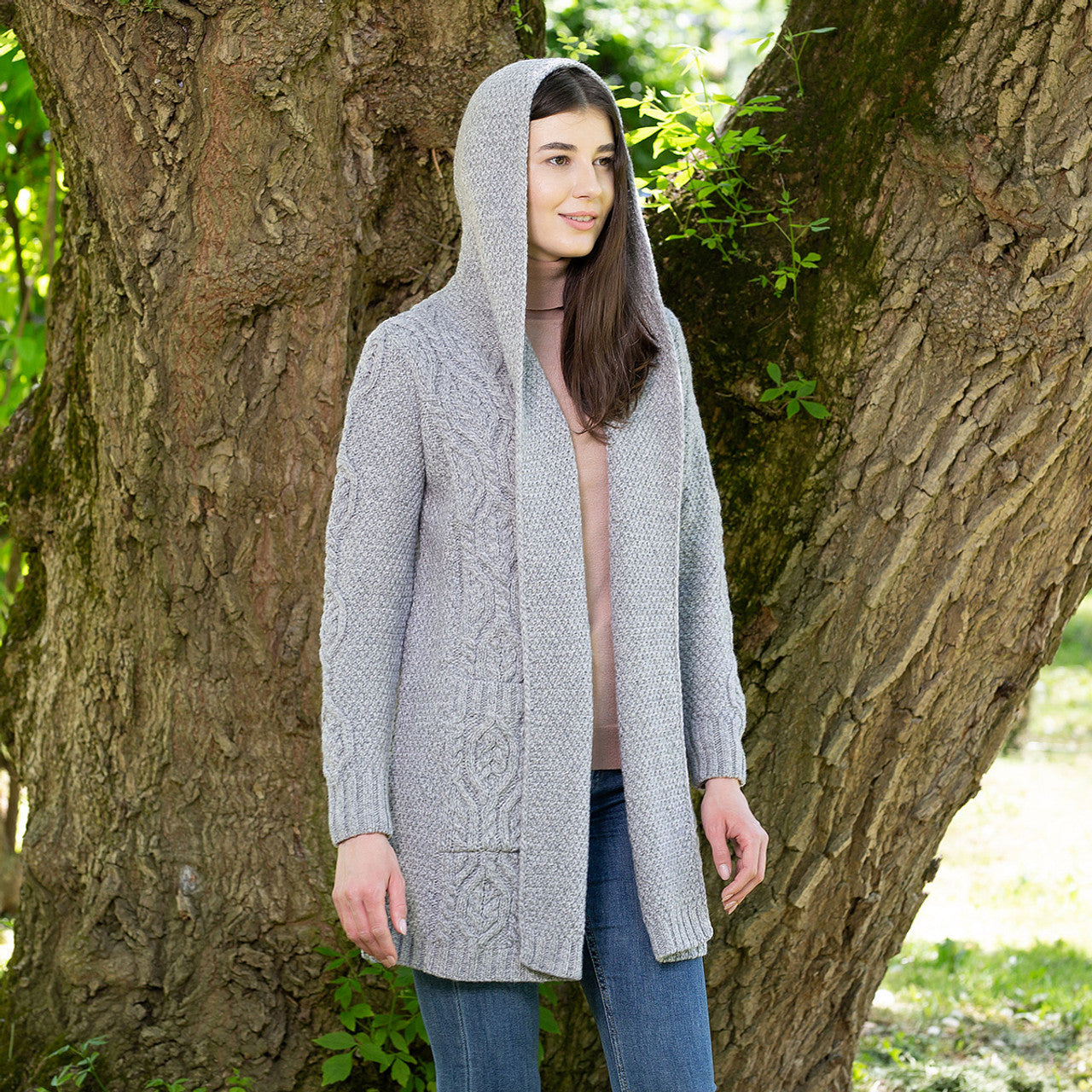 Ladies Classic Fit Long Cardigan with Hood