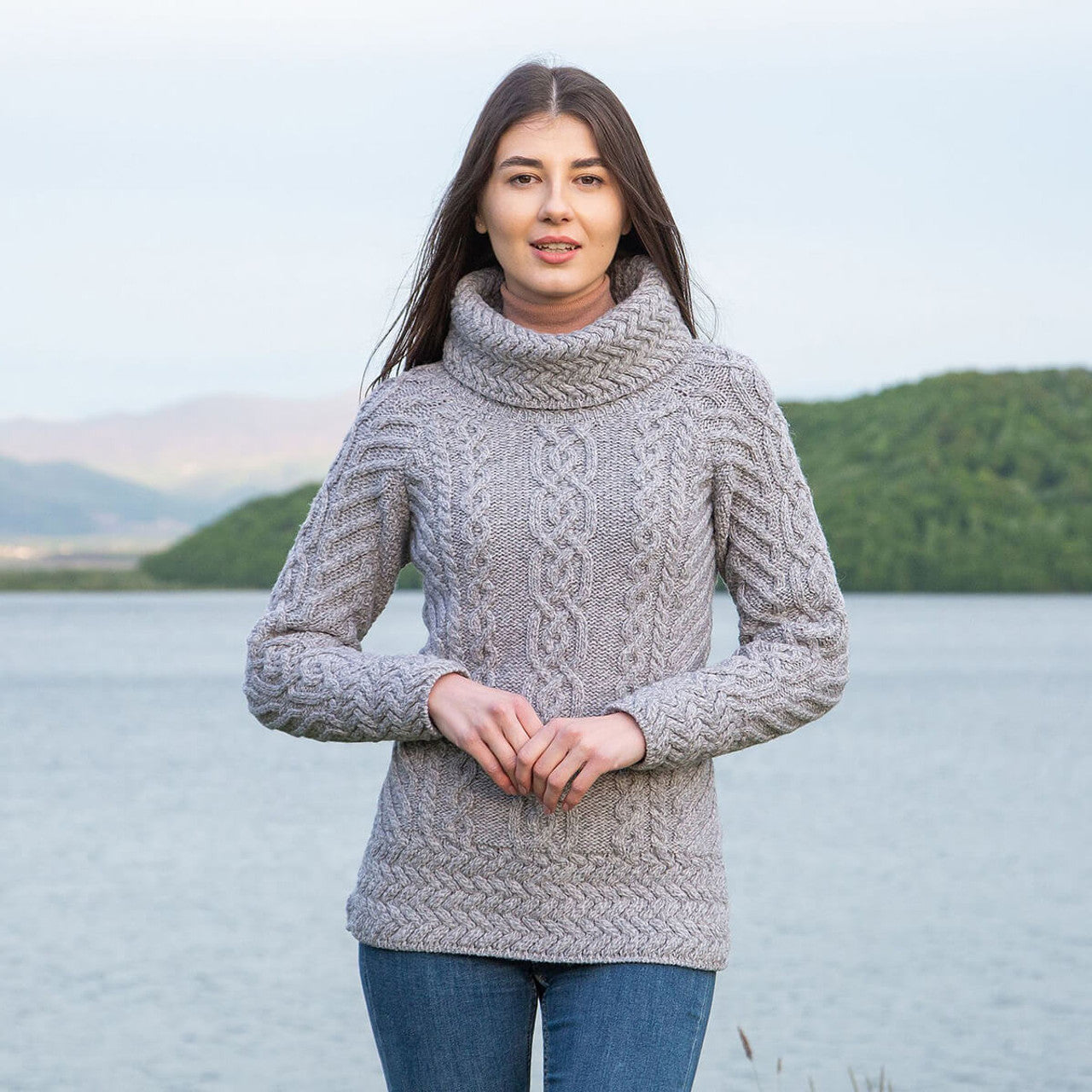 Aran Fisherman Wool Funnel Neck Sweater