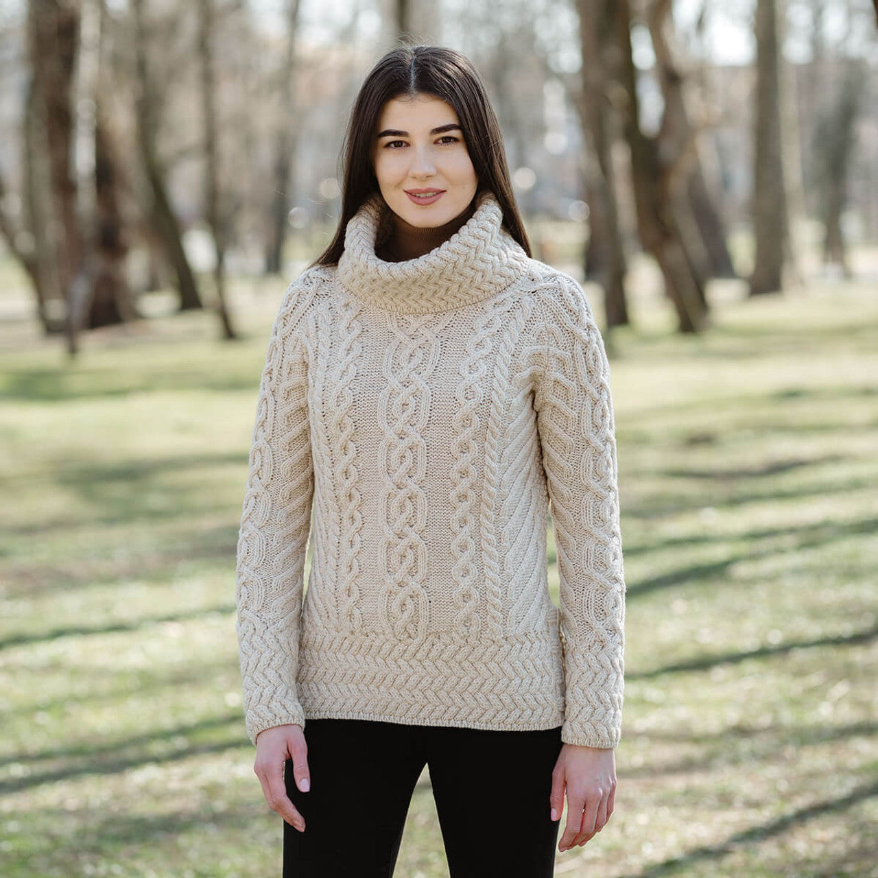 Aran Fisherman Wool Funnel Neck Sweater