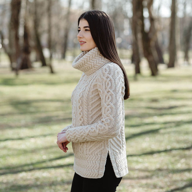 Aran Fisherman Wool Funnel Neck Sweater