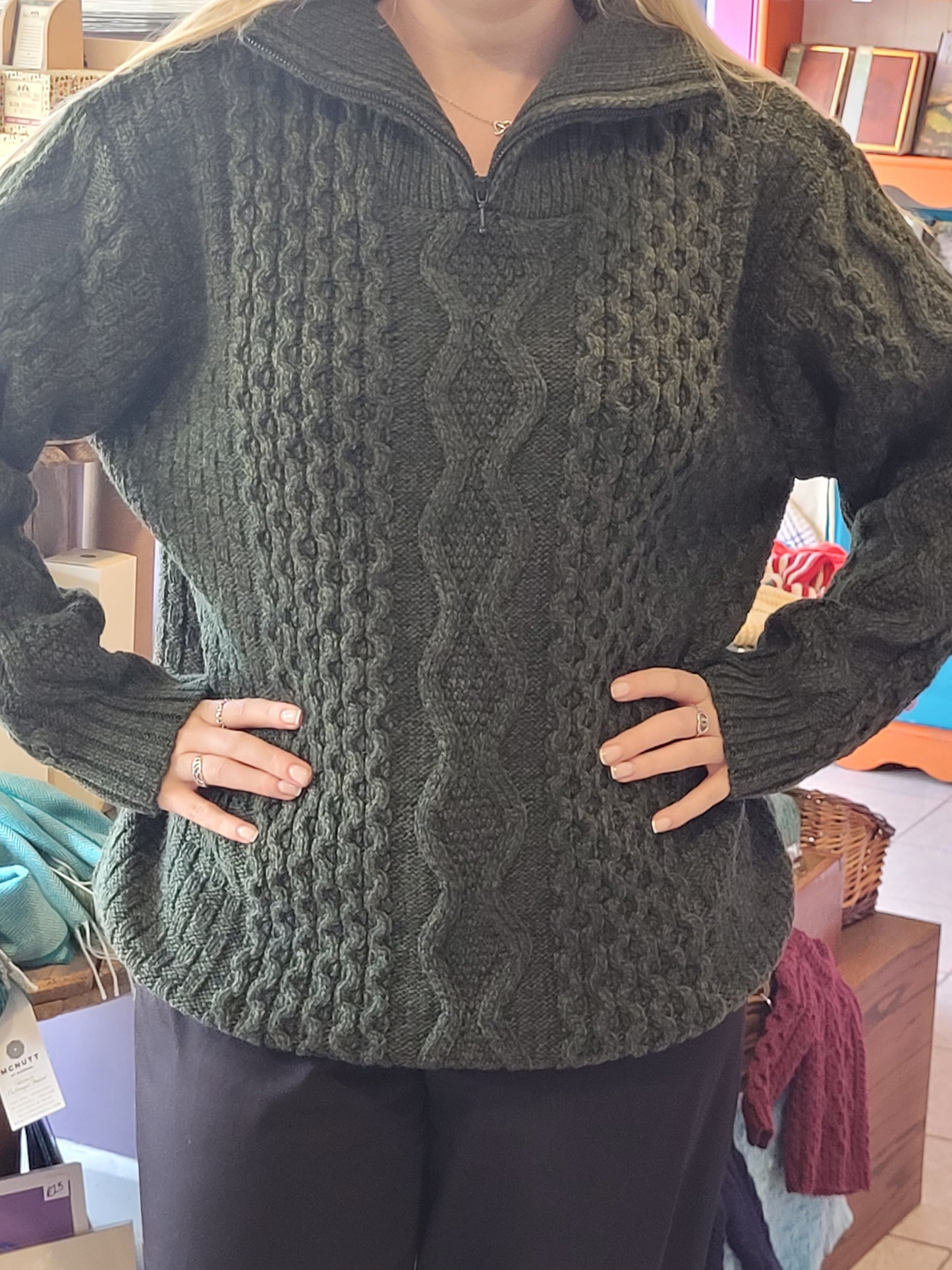 Aran Wool Half Zip Sweater