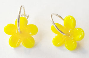 Mc Gonigle Glass Flower Hoop Earrings - Silver