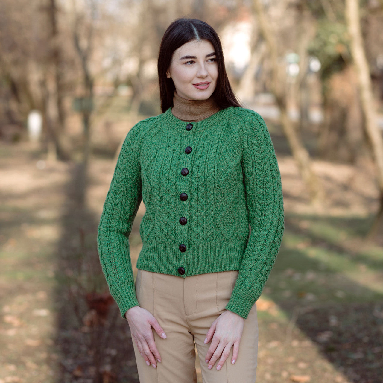 Aran Ladies Cable Button Cardigan