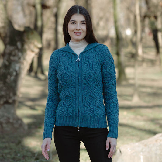Aran double zipper hooded cardigan