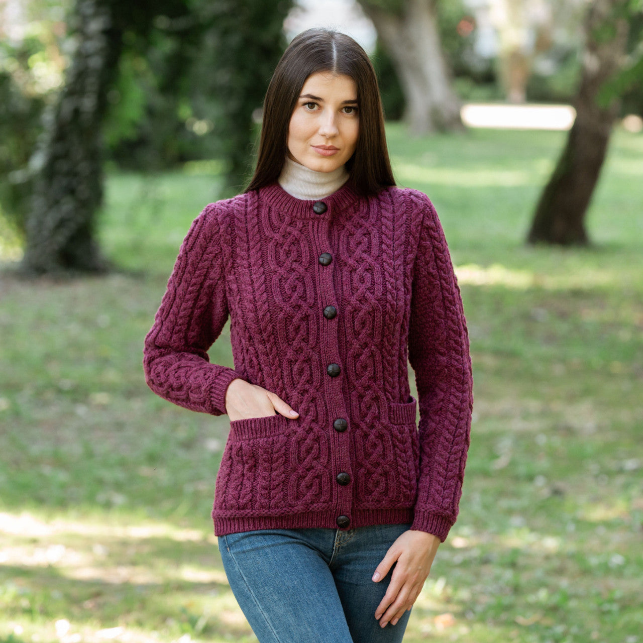 Aran Ladies Aran Button Cardigan