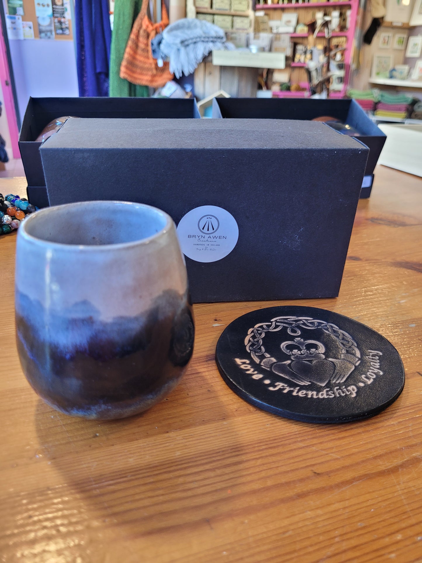Bryn Awen - Ceramic mug & leather coaster set