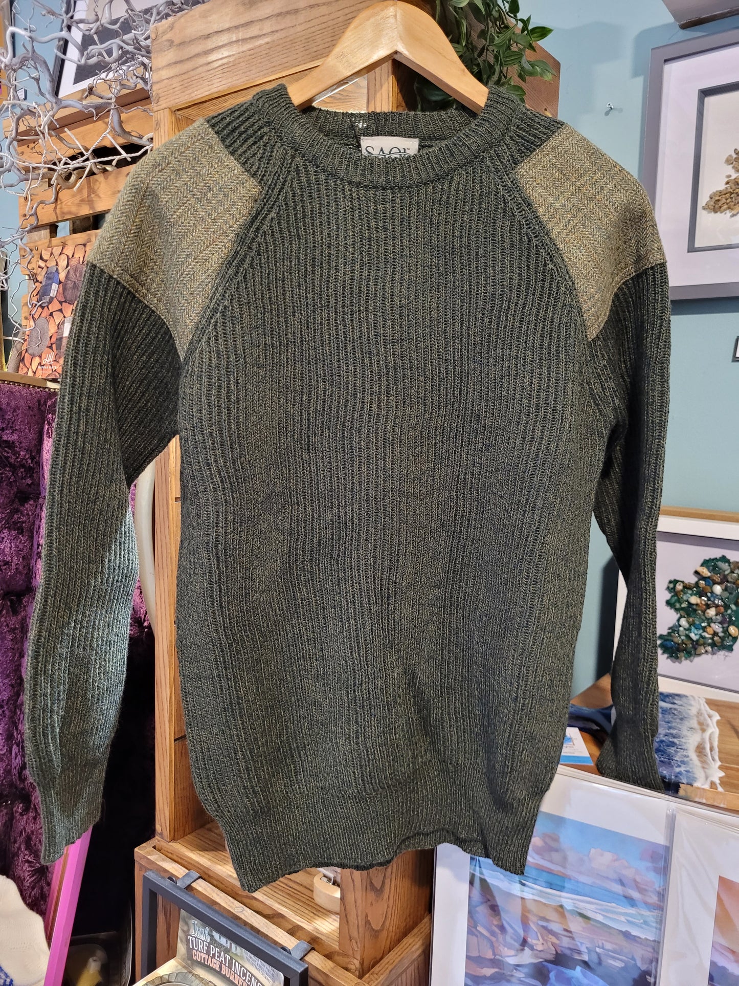 Aran Sweater - Tweed shoulder patches
