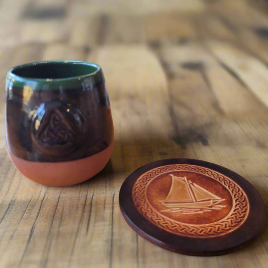 Ceramic mug & leather coaster set