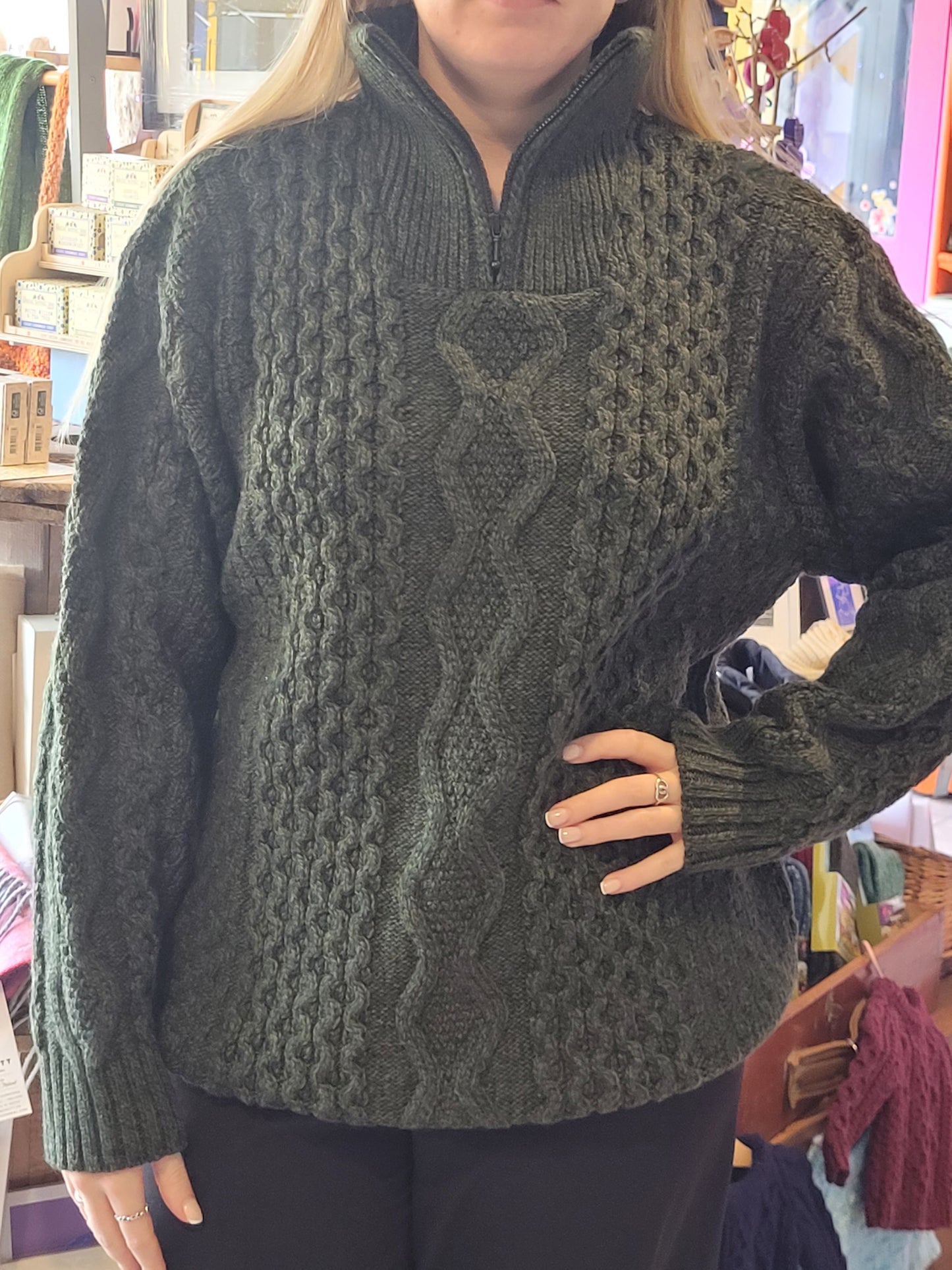 Aran Wool Half Zip Sweater