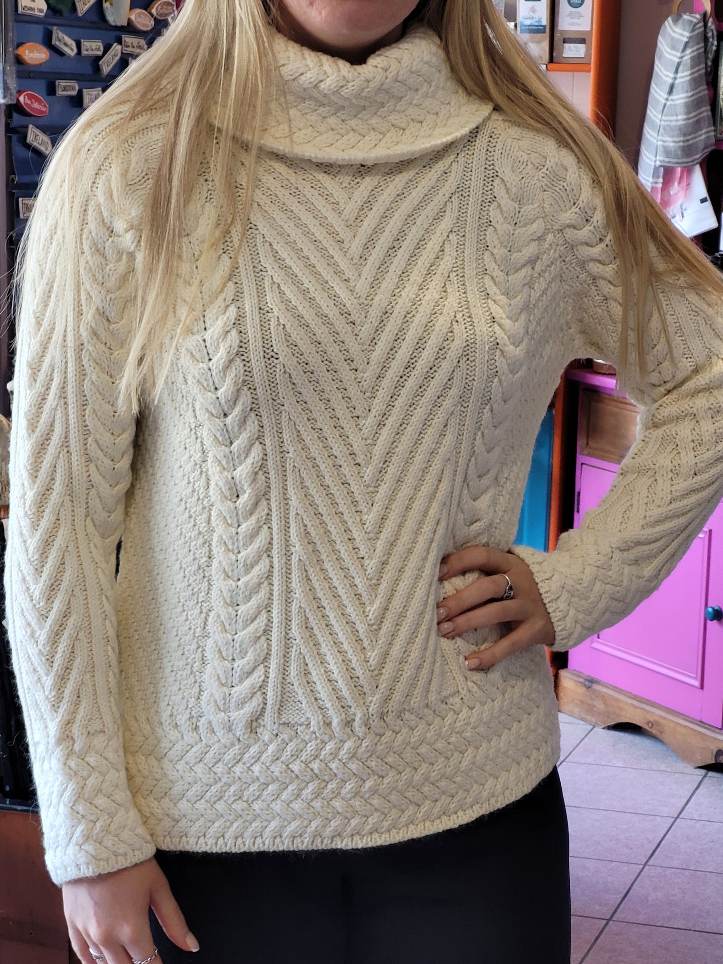 Ladies Turtleneck Ribbed Cable Knit Sweater