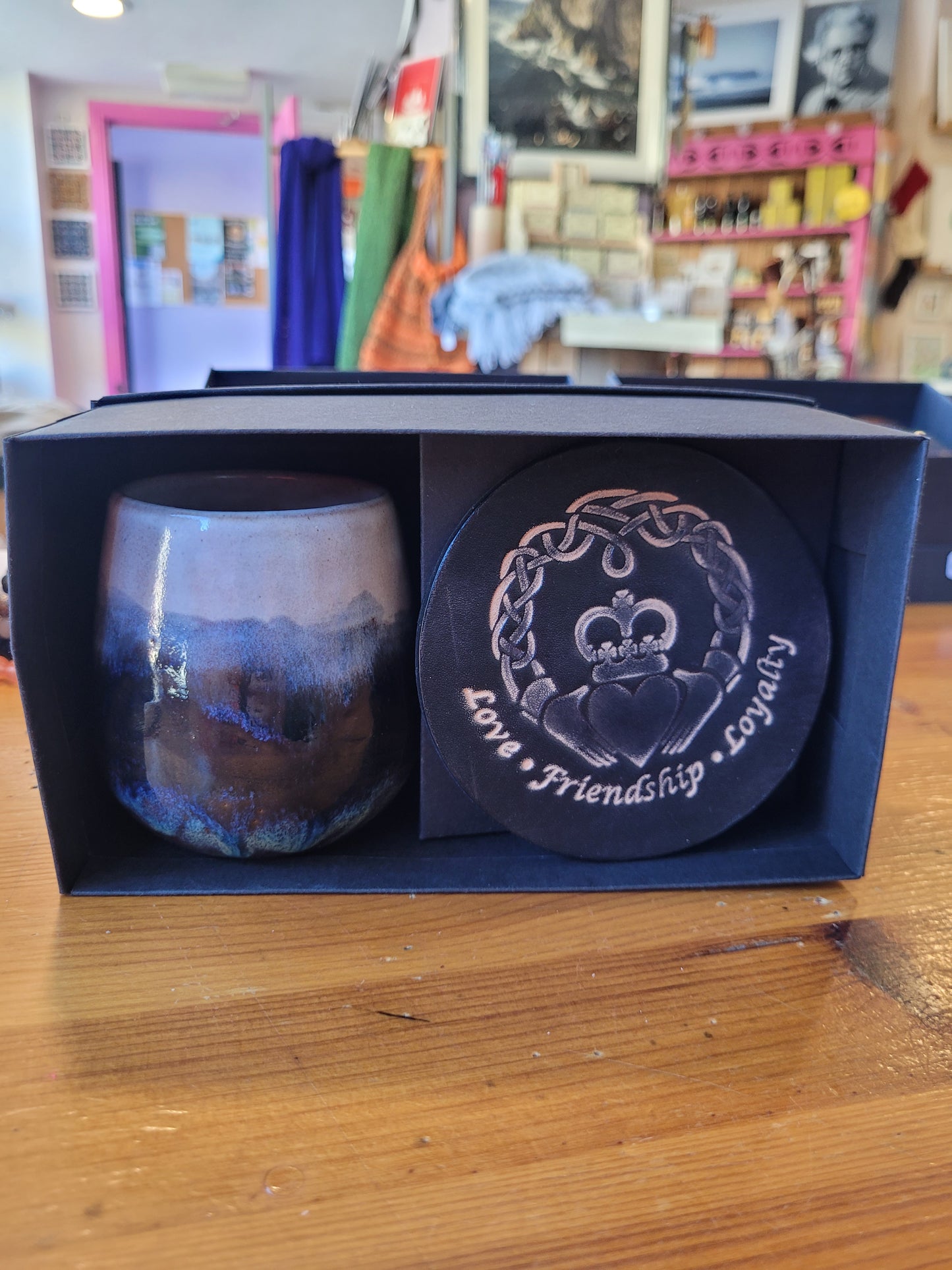 Bryn Awen - Ceramic mug & leather coaster set