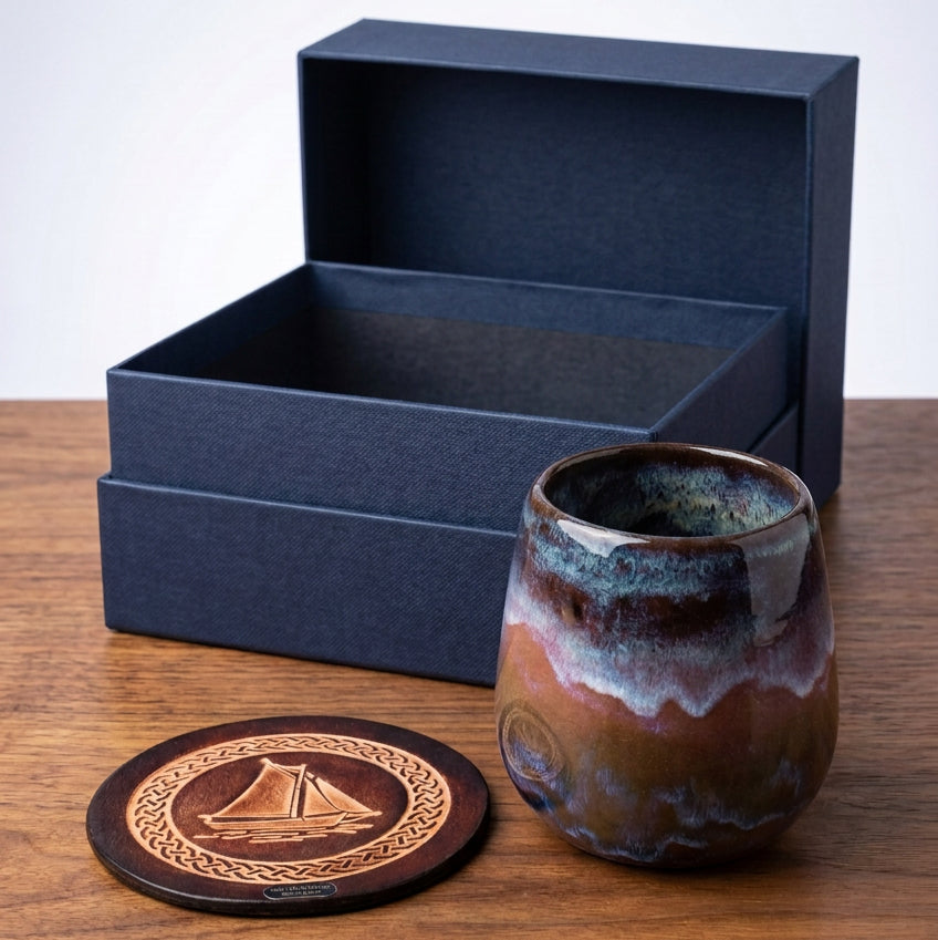 Bryn Awen - Ceramic mug & leather coaster set