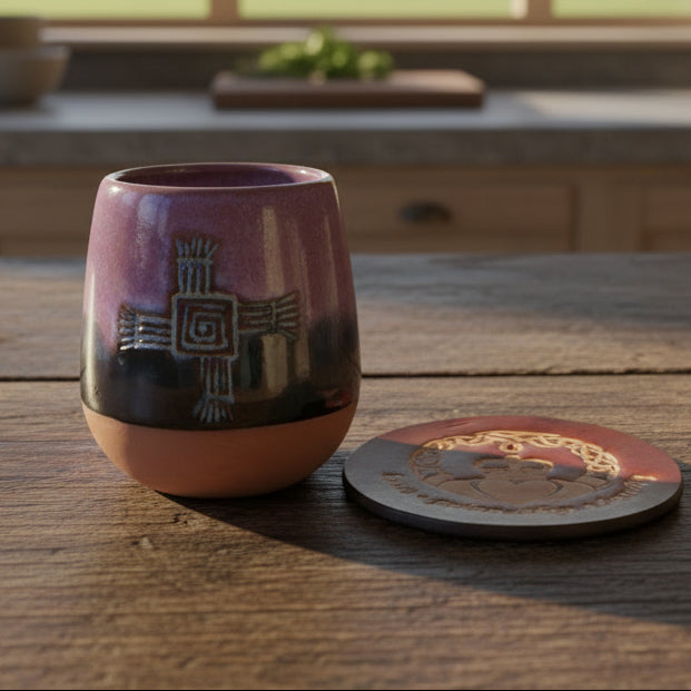Ceramic mug & leather coaster set